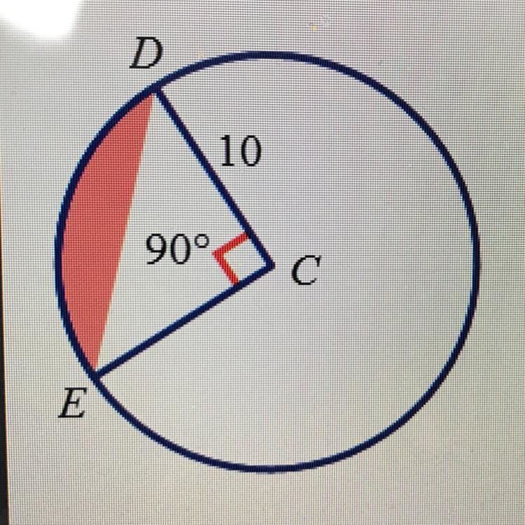 C is the center of the circle. Find the area of the segment shown in the figure, A-example-1