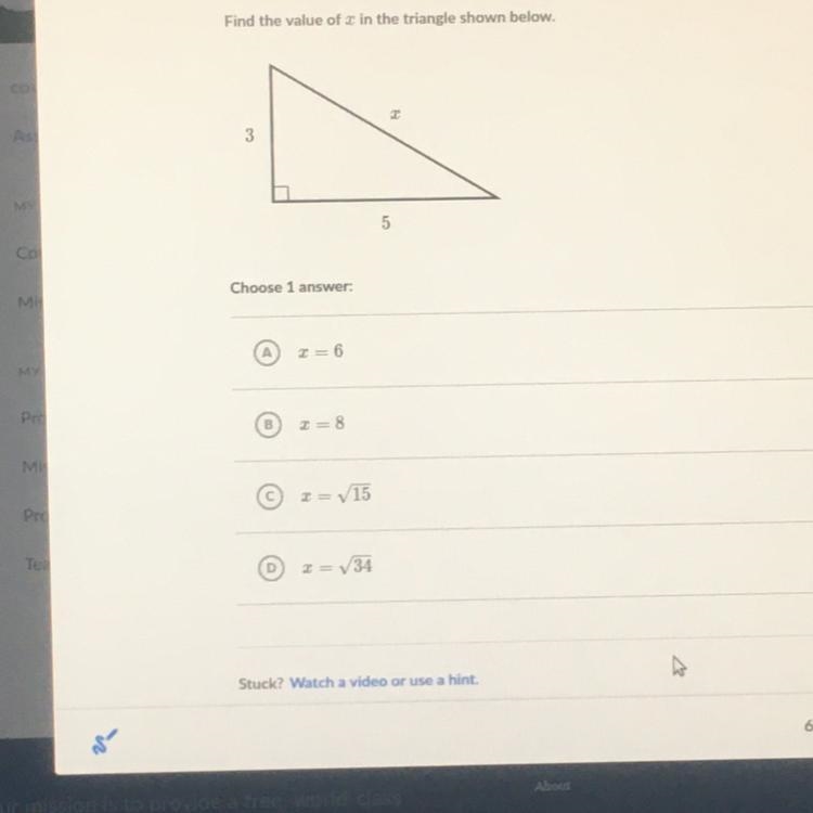 Find the value of x in the triangle-example-1