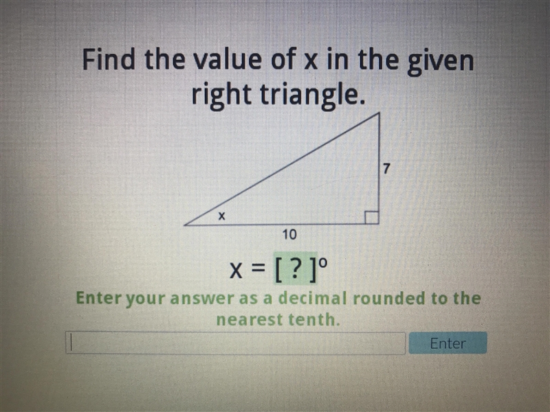 Find the value of X in the given right triangle-example-1