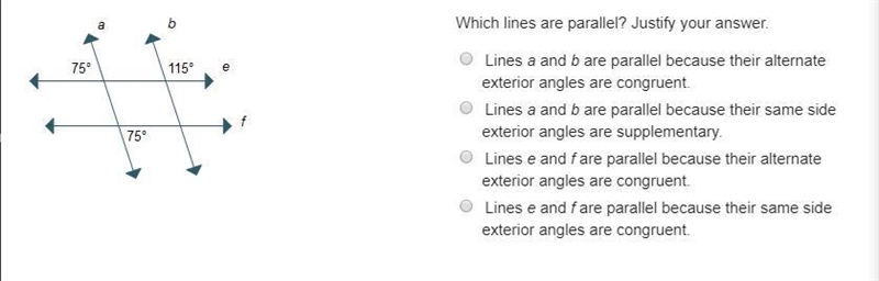 Which lines are parallel? Justify your answer. Lines a and b are parallel because-example-1