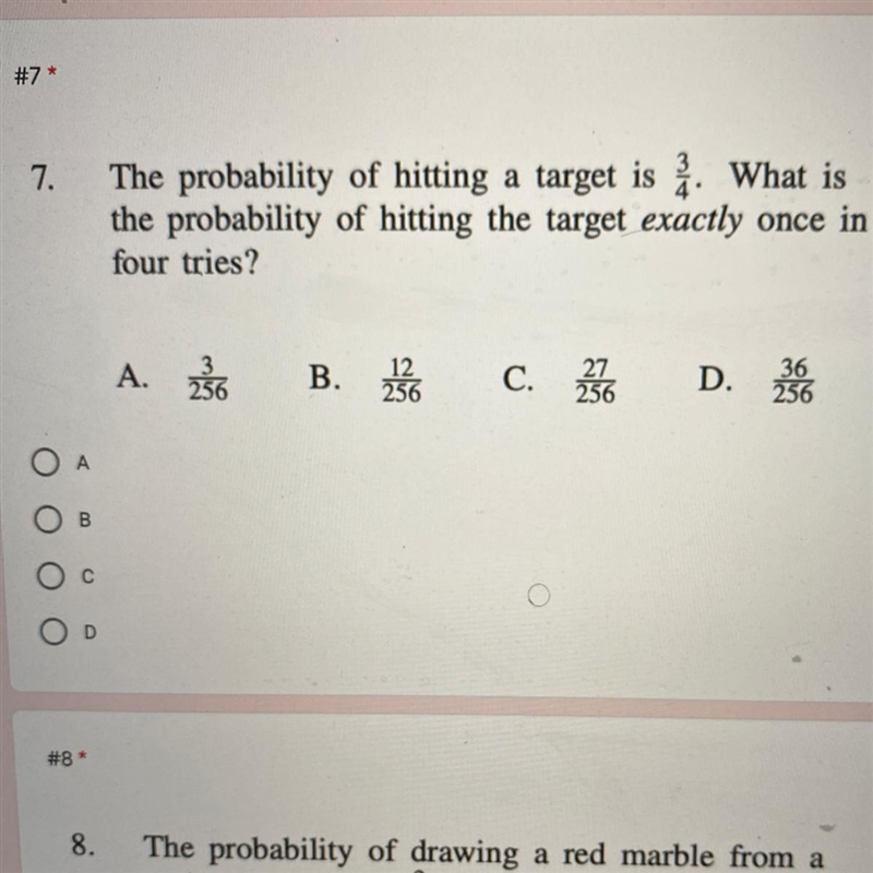 The probability of hitting a target is 3/4. What is the probability of hitting the-example-1