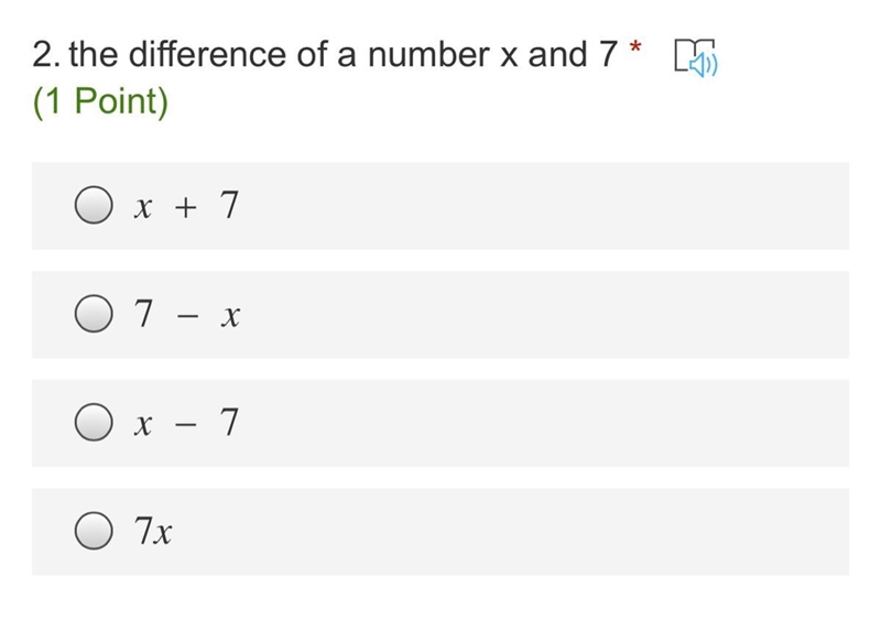 The difference of a number x and 7 *-example-1