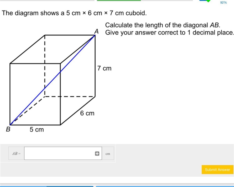 Calculate the length of the diagonal pls-example-1