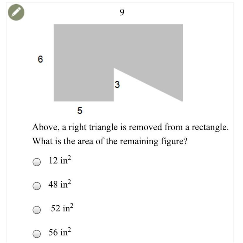 Above, a right triangle is removed from a rectangle. What is the area of the remaining-example-1