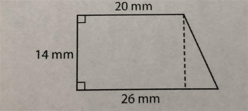 What is the area of the polygon shown below? (in the image). A. 322 mm^2 B. 364 mm-example-1