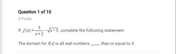 If f(x) = 3/x+2-/x-3, Complete the following statement: The domain of for f(x) is-example-1