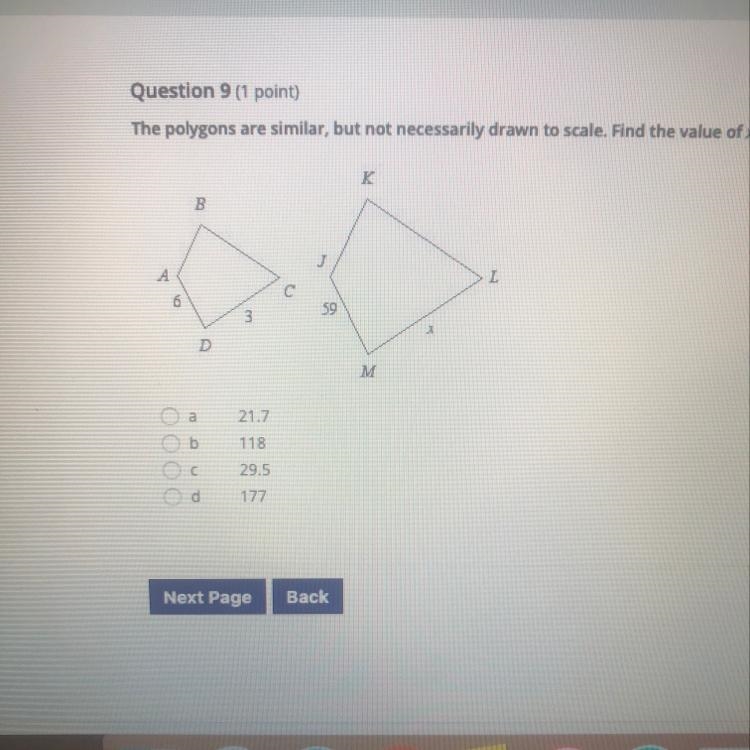 The polygons are similar, but not necessarily drawn to scale. Find the value of x-example-1