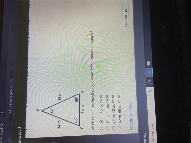 Jay is measuring the sides and angles of a number of triangles looking for a triangle-example-1