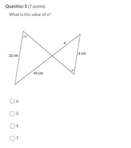 What is the value of x? 6 5 4 7-example-1