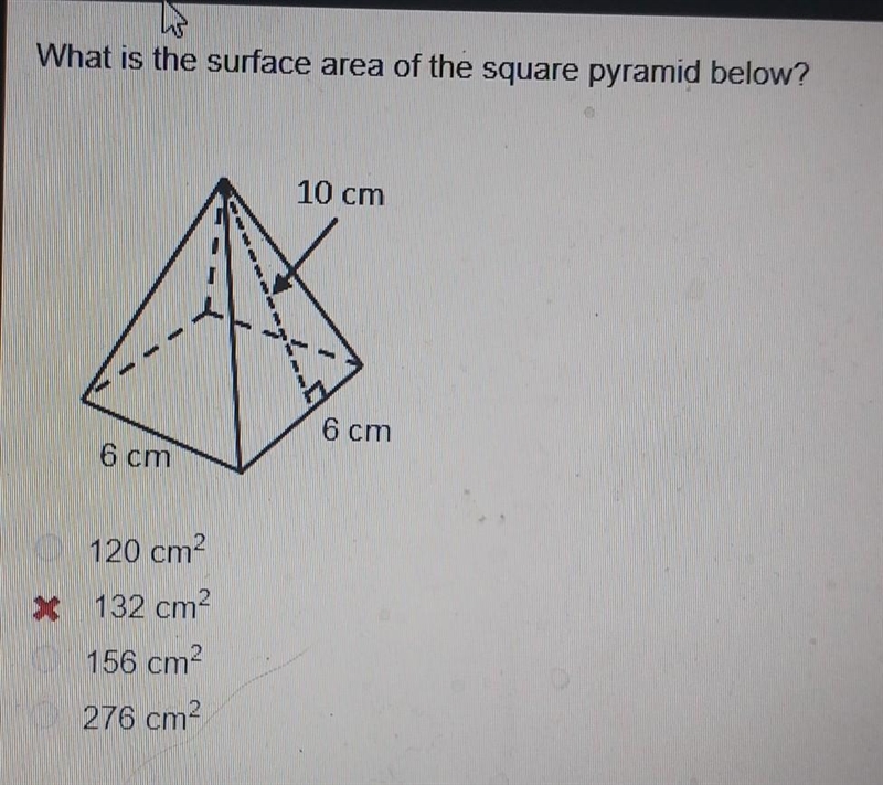 What is the surface area of the square pyramid below?​-example-1