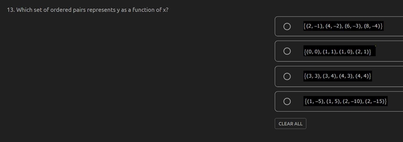 Which set of ordered pairs represents y as a function of x?-example-1