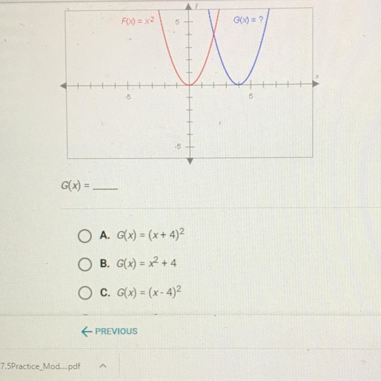 The graphs below have the same shape. What is the equation of the blue graph? G(x-example-1