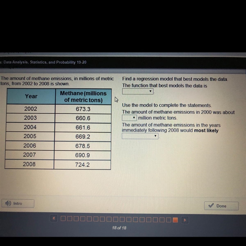 The amount of methane emissions, in millions of metric tons, from 2002 to 2008 is-example-1