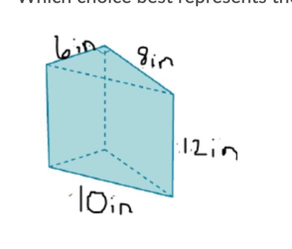 Which choice best represents the surface area of the triangular prism shown below-example-1