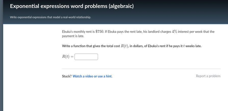 I NEED HELP ANSWER ASAP! Ebuka's monthly rent is $750. If Ebuka pays the rent late-example-1