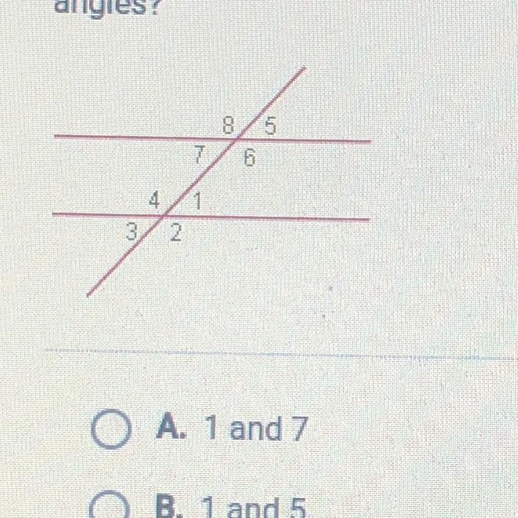 Which of these angle pairs are congruent because they are corresponding angles? A-example-1