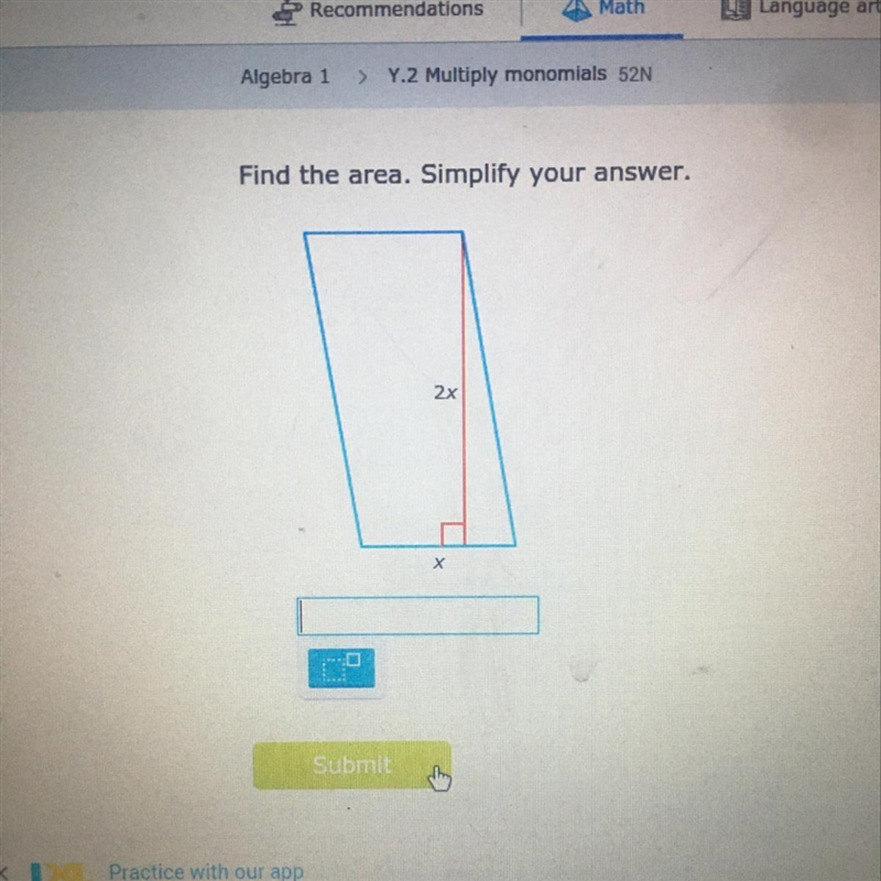 Find the area. simplify your answer.-example-1