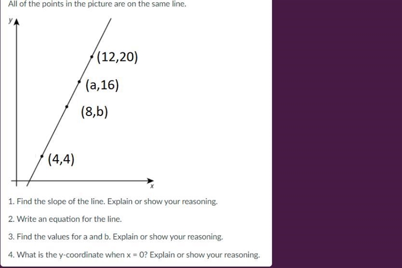 DUE SOON PLS HELP: All of the points on the picture are on the same line. 1. Find-example-1