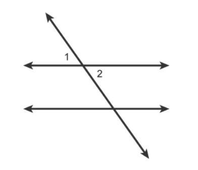 Which relationship describes angles 1 and 2? Can't be 2 answers. supplementary angles-example-1