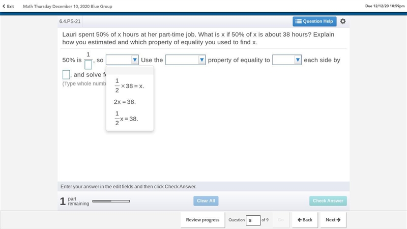 Help its a 5 question problem 3 with drop down answers and fractions-example-3