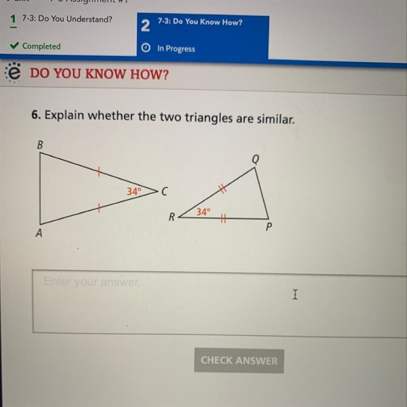 Are these triangles similar?-example-1