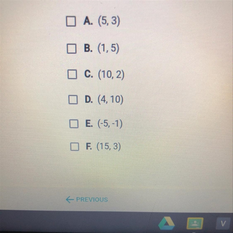 Select the ordered pairs that satisfy the equation y=1/5x.Check all that apply.-example-1