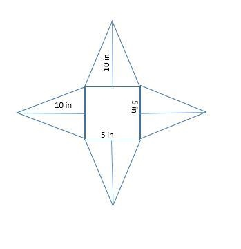 Use the net to find the surface area of the square pyramid. A) 50 in2 B) 100 in2 C-example-1