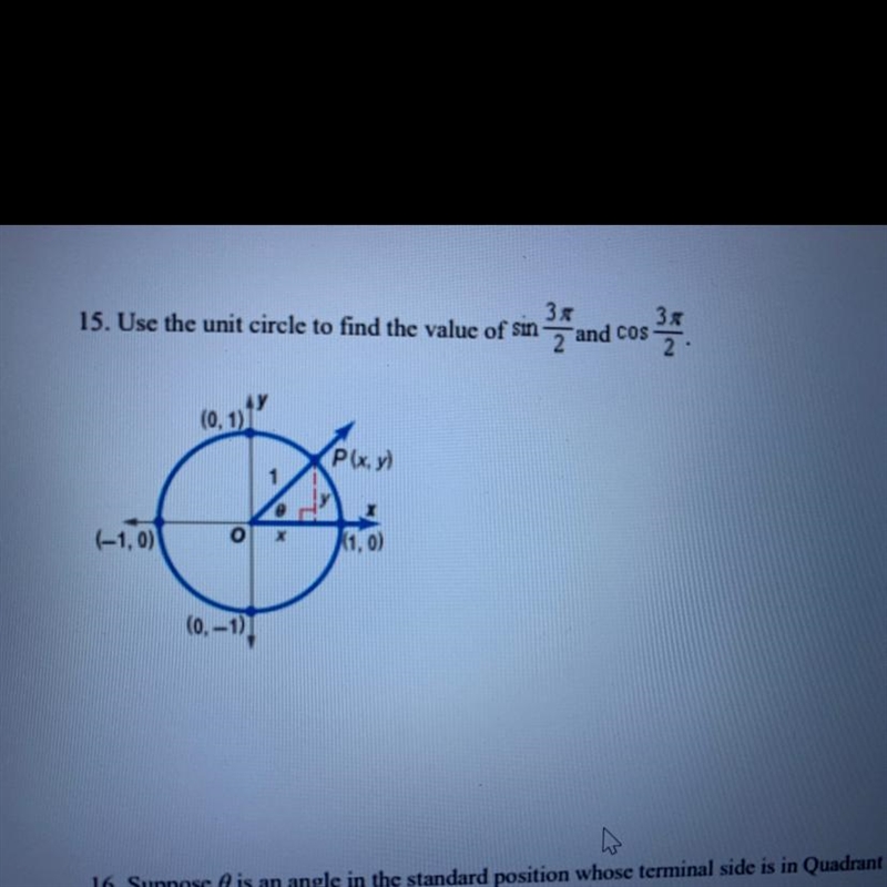 15. Use the unit circle to find the value of sin 3x/2 and cos 3x/2-example-1