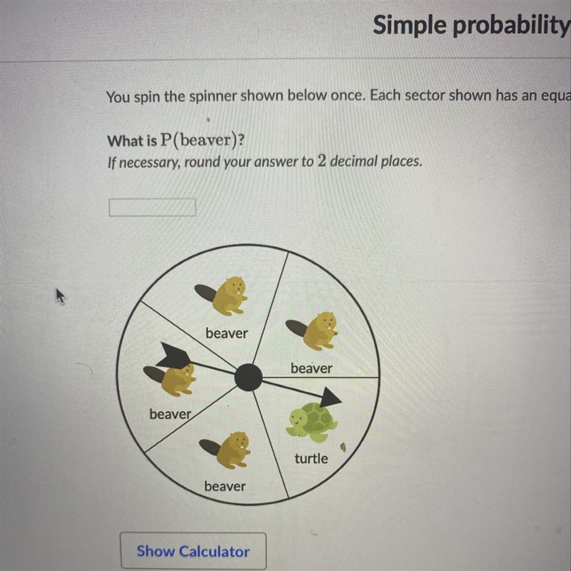 You spin the spinner shown below once. Each sector shown has an equal area. What is-example-1