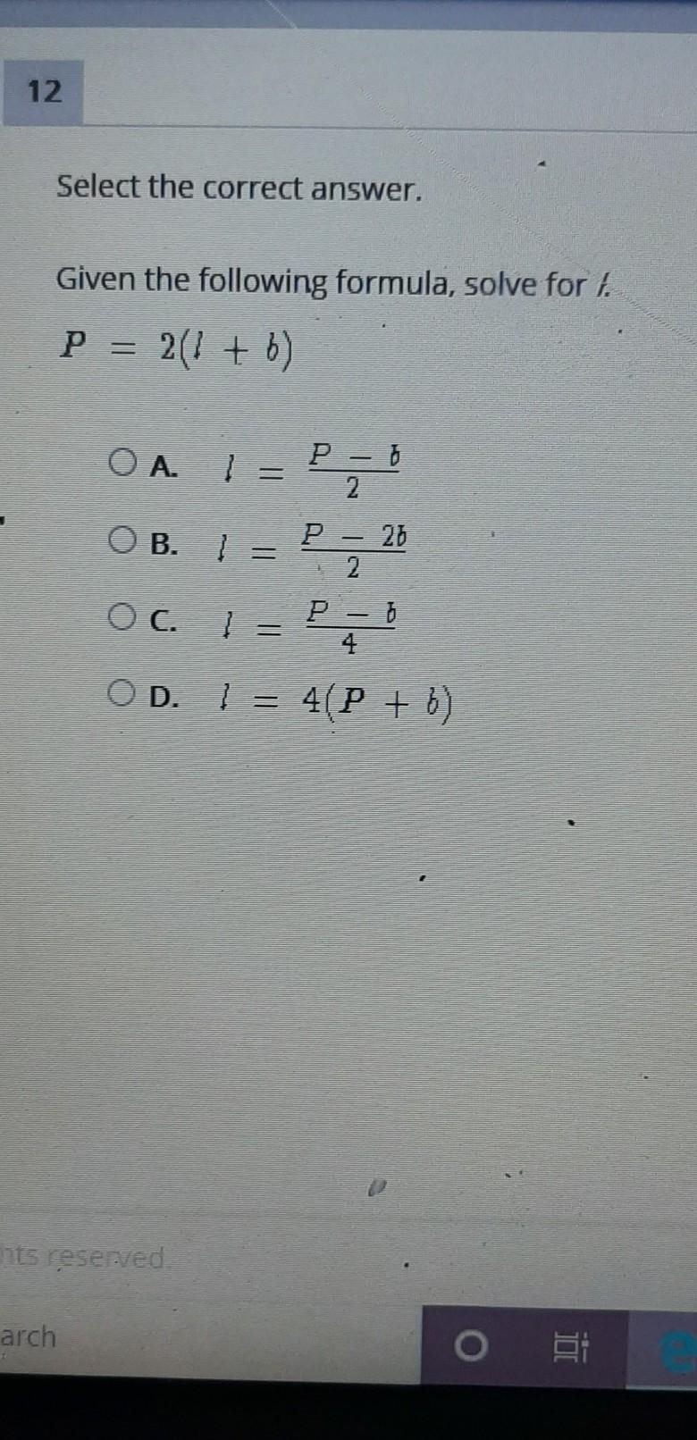 Given the following formula solve for i P= 2(i+b) ​-example-1