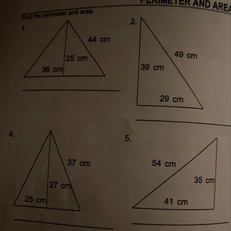 What is the perimeter and area for questions 1,2,4&5 10 POINTS!! HURRY-example-1