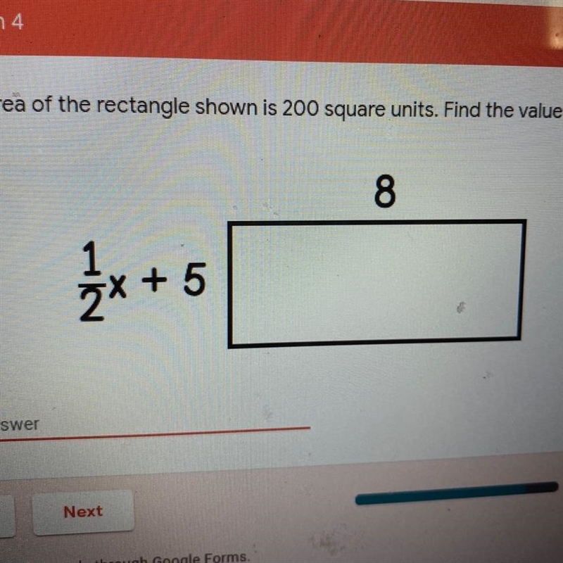 The area of the rectangle shown is 200 square units. Find the volume of x-example-1