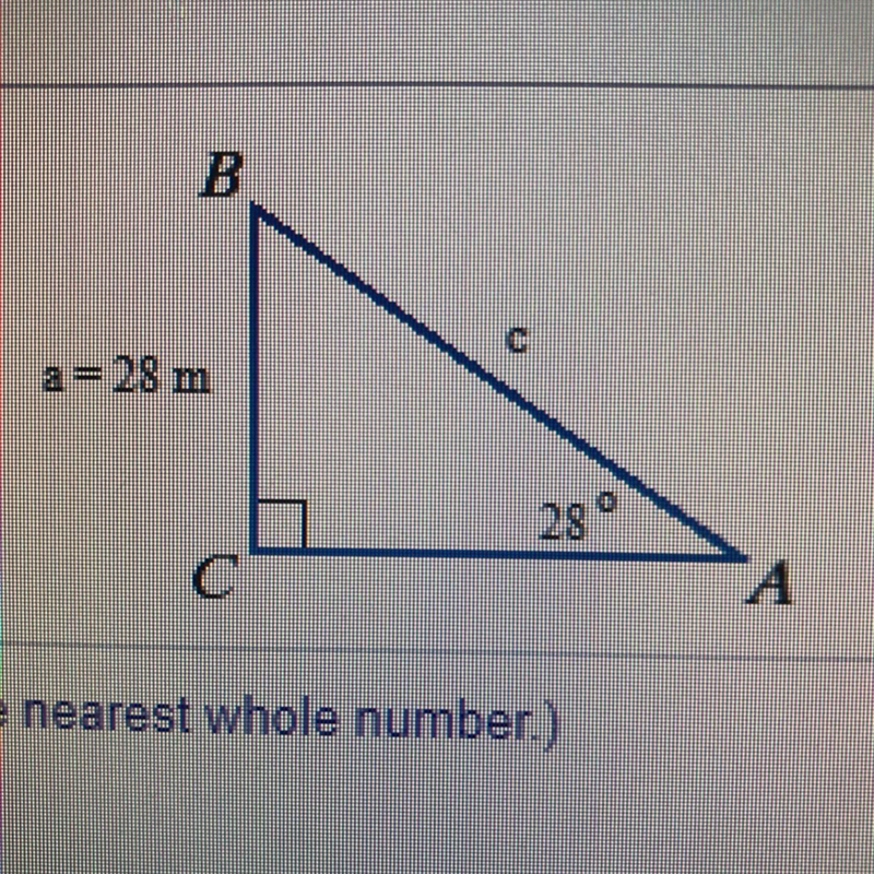 Find the measure of side c. c= (Round the answer to the nearest whole number.)-example-1