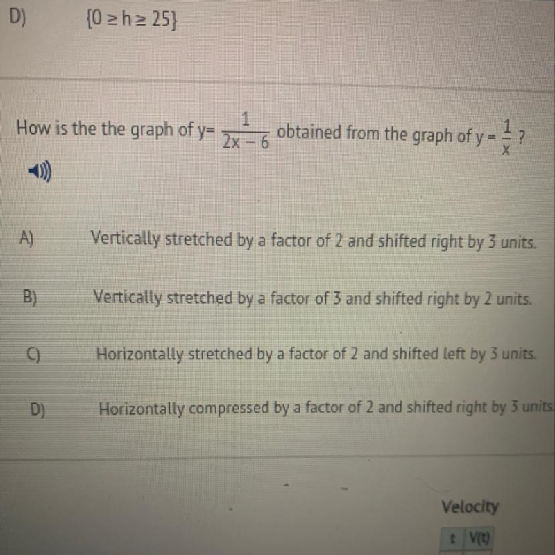 How is the the graph of y= 1 2x - 6 obtained from the graph of y = ? A) Vertically-example-1