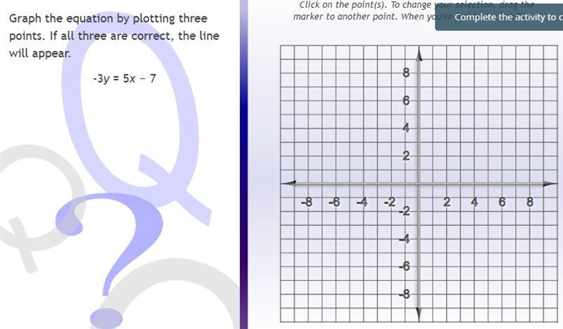 Graph the linear equation using 3 points! 20 POINTS!-example-1