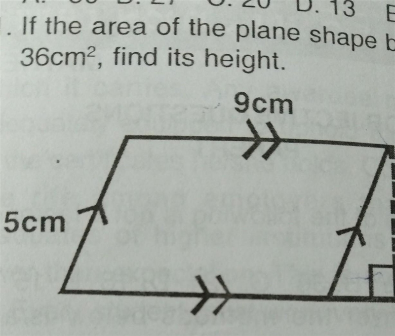 21. If the area of the plane shape below is 36cm, find its height.​-example-1