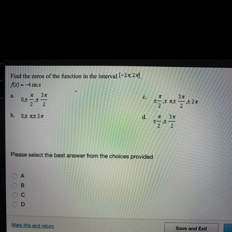 Find the zeros of the function in the interval [-2pi, 2pi]. f(x) = -4sin(x)-example-1