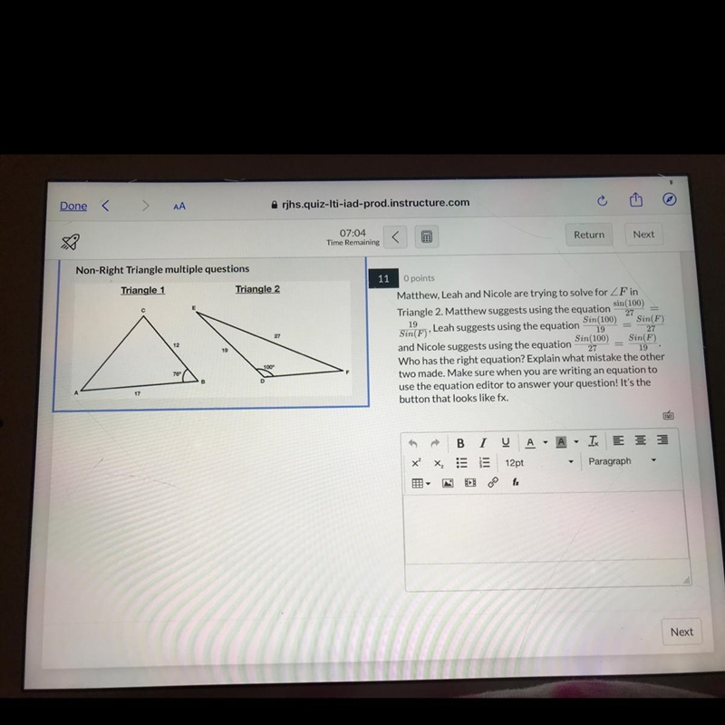 URGENT SIMPLE TRIANGLE AND SINES PROBLEM ONLY ASKING FOR A WORD EXPLANATION: PLEASE-example-1