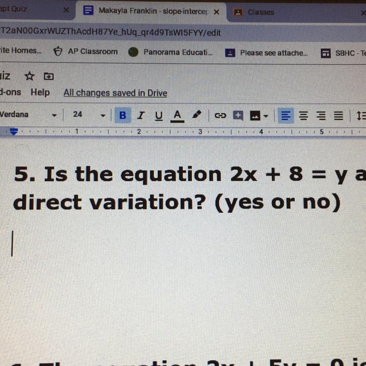 5. Is the equation 2x + 8 = y a direct variation? (yes or no)-example-1