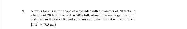 A water tank is in the shape of a cylinder with a diameter of 20 feet and a height-example-1