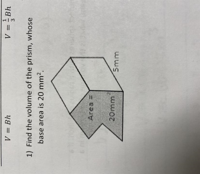 Find the volume of the prism, whose base area is 20 mm^2-example-1