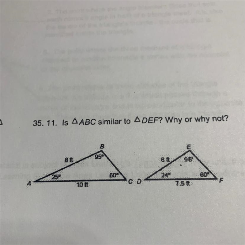 Is ABC similar to DEF why or why not-example-1