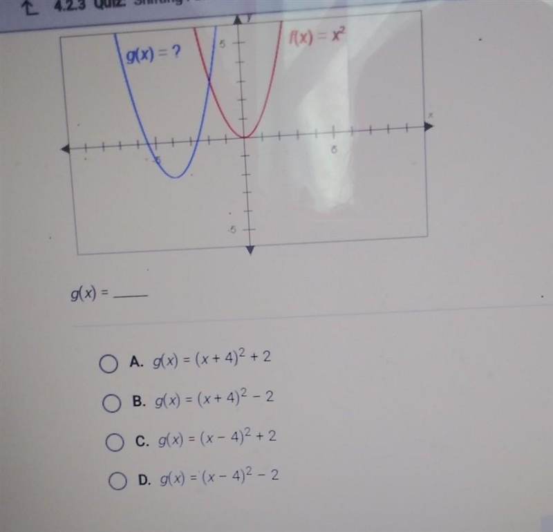 The graph below have the same shape. what is the equation of the blue graph?​-example-1