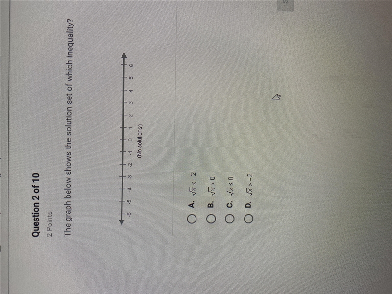 The graph below shows the solution set of which inequality?-example-1