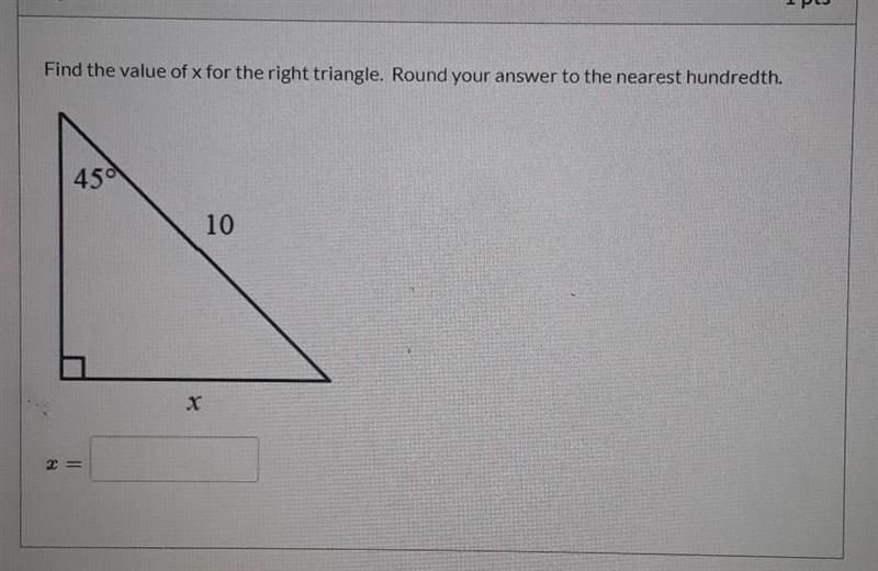 Find the value of x for the right triangle. round your answer to the nearest hundreth-example-1