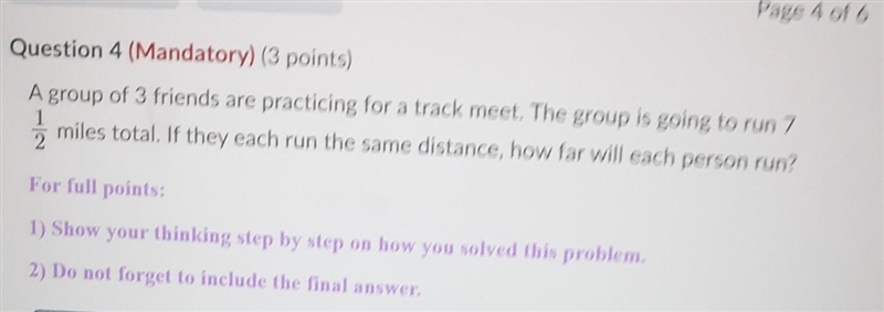 a group of 3 friends are practing for a track meet. the group is going to run 7 1/2 miles-example-1