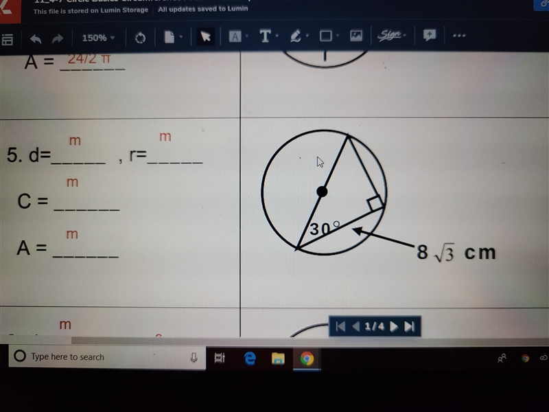 Please help, I need to find the area, circumference, and radius-example-1