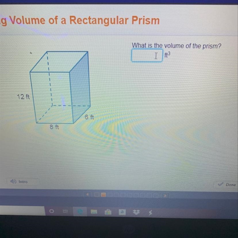 What is the volume of the prism? ft3 1 12 ft 6 ft 8 ft-example-1