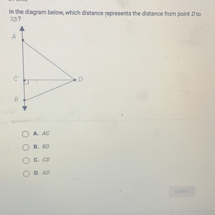 In the diagram below, which distance represents the distance from point Dto АВ? A-example-1