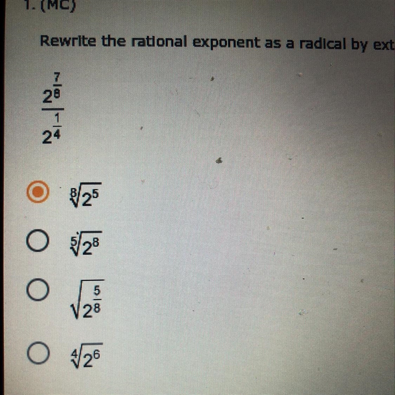 Rewrite the rational exponent as a radical by extending the properties of integer-example-1